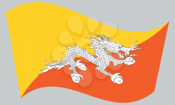 Bhutanese national official flag. Patriotic symbol, banner, element, background. Correct colors. Flag of Bhutan waving on gray background, vector