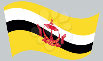 Bruneian national official flag. Patriotic symbol, banner, element, background. Correct colors. Flag of Brunei waving on gray background, vector