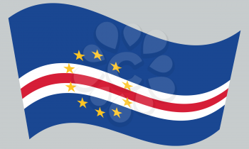 Cape Verdean national official flag. African patriotic symbol, banner, element, background. Correct colors. Flag of Cape Verde waving on gray background, vector