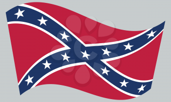 National flag of the Confederate States of America. Known as Confederate Battle, Rebel, Southern Cross, Dixie flag. Patriotic symbol, banner. Historical flag of the CSA waving, gray background, vector