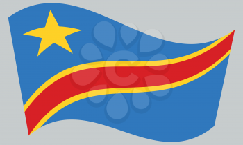 DR Congo national official flag. African patriotic symbol, banner, element, background. Correct colors. Flag of Democratic Republic of the Congo waving on gray background, vector