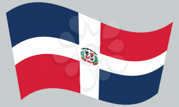 Dominican Republic national official flag. Patriotic symbol, banner, element, background. Correct colors. Flag of Dominican Republic waving on gray background, vector