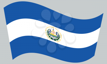 Salvadoran national official flag. Patriotic symbol, banner, element, background. Correct colors. Flag of El Salvador waving on gray background, vector