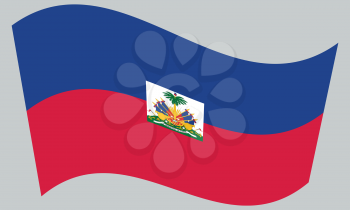 Haitian national official flag. Patriotic symbol, banner, element, background. Correct colors. Flag of Haiti waving on gray background, vector