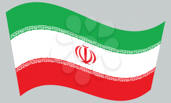 Iranian national official flag. Islamic Republic of Iran patriotic symbol, banner, element, background. Correct colors. Flag of Iran waving on gray background, vector
