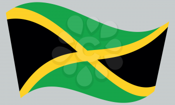 Jamaican national official flag. Patriotic symbol, banner, element, background. Correct colors. Flag of Jamaica waving on gray background, vector
