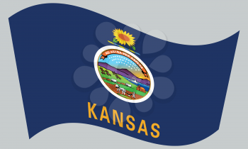 Kansan official flag, symbol. American patriotic element. USA banner. United States of America background. Flag of the US state of Kansas waving on gray background, vector
