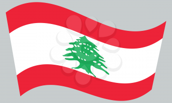 Lebanese national official flag. Patriotic symbol, banner, element, background. Correct colors. Flag of Lebanon waving on gray background, vector