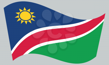 Namibian national official flag. African patriotic symbol, banner, element, background. Correct colors. Flag of Namibia waving on gray background, vector