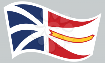 Canadian provincial NL patriotic element and official symbol. Canada banner and background. Correct colors. Flag of the Canadian province of Newfoundland and Labrador waving on gray background, vector