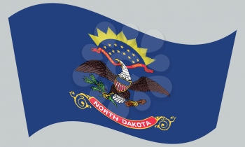 North Dakotan official flag, symbol. American patriotic element. USA banner. United States of America background. Flag of the US state of North Dakota waving on gray background, vector