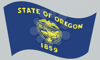 Oregonian official flag, symbol. American patriotic element. USA banner. United States of America background. Flag of the US state of Oregon waving on gray background, vector