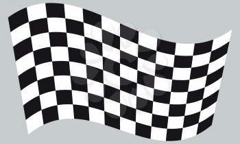 Checkered racing flag. Symbolic design of end of car race. Black and white background. Checkered flag waving on gray background, vector