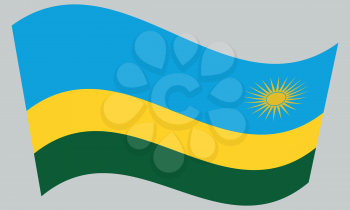 Rwandan national official flag. African patriotic symbol, banner, element, background. Correct colors. Flag of Rwanda waving on gray background, vector