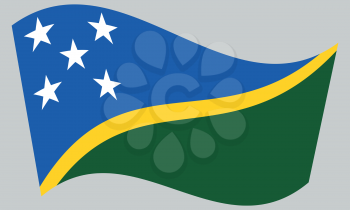 Solomon Island national official flag. Patriotic symbol, banner, element, background. Correct colors. Flag of Solomon Islands waving on gray background, vector