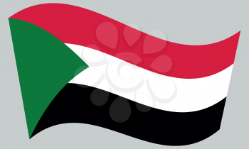 Sudanese national official flag. African patriotic symbol, banner, element, background. Correct colors. Flag of Sudan waving on gray background, vector