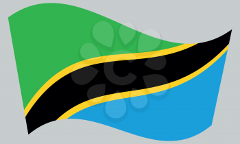 Tanzanian national official flag. African patriotic symbol, banner, element, background. Correct colors. Flag of Tanzania waving on gray background, vector