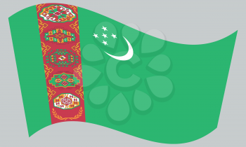 Turkmen national official flag. Patriotic symbol, banner, element, background. Correct colors. Flag of Turkmenistan waving on gray background, vector