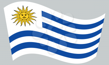 Uruguayan national official flag. Patriotic symbol, banner, element, background. Correct colors. Flag of Uruguay waving on gray background, vector
