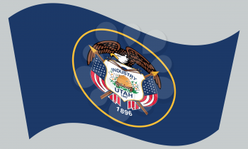 Utahn official flag, symbol. American patriotic element. USA banner. United States of America background. Flag of the US state of Utah waving on gray background, vector