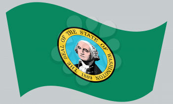 Washingtonian official flag, symbol. American patriotic element. USA banner. United States of America background. Flag of the US state of Washington waving on gray background, vector
