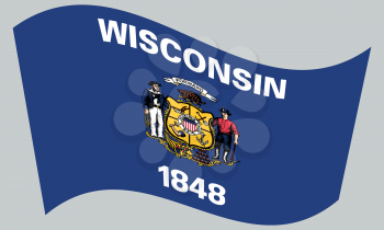 Wisconsinite official flag, symbol. American patriotic element. USA banner. United States of America background. Flag of the US state of Wisconsin waving on gray background, vector