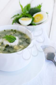 Green borsch with nettles, sorrel and boiled eggs