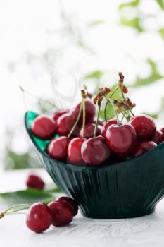 Ripe juicy berries cherries in a bowl