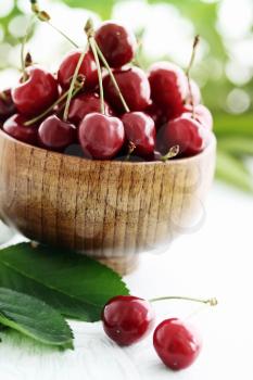 Ripe juicy berries cherries in a bowl
