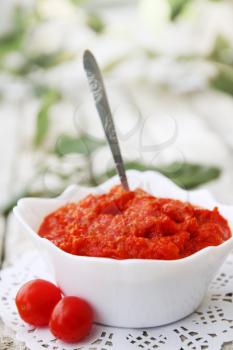 Spicy chutney with sweet pepper and  chili