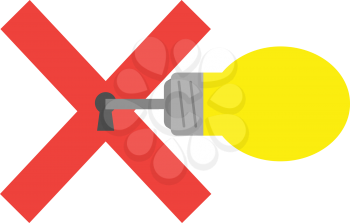 Vector grey light bulb with key and red x mark with keyhole.
