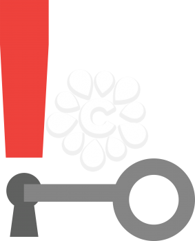 Grey vector key unlocking red exclamation mark keyhole.