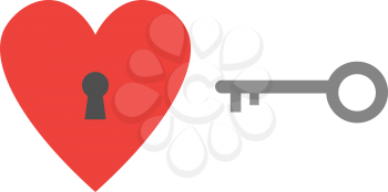 Vector red heart with keyhole and grey key.