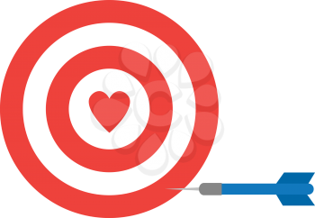 Vector red bullseye with red heart and blue dart.