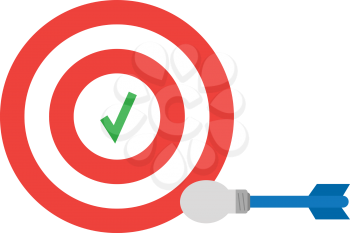 Vector red bullseye with green check mark and light bulb dart.