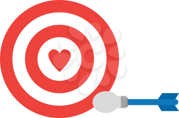 Vector red bullseye with red heart and light bulb dart.