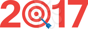 Blue vector dart on red bullseye target text 2017.