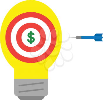 Vector red bullseye and yellow light bulb with green dollar and blue dart.