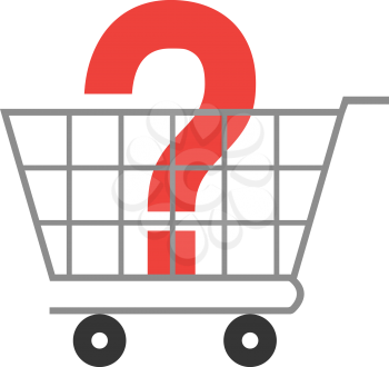 Vector red question mark inside in grey shopping cart.