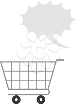 Vector grey shopping cart with grey exclamation bubble.