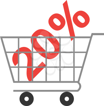 Vector red 20 percent symbol inside grey shopping cart.