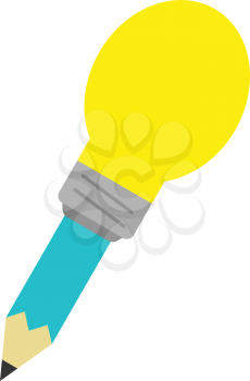 Vector turquoise pencil with yellow light bulb tip.