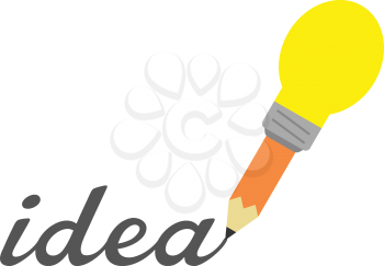 Vector orange yellow light bulb-tipped pencil writing word idea.