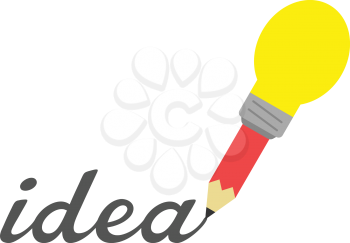 Vector red yellow light bulb-tipped pencil writing word idea.