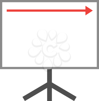 Vector white board with red arrow pointing right up.
