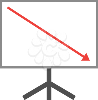 Vector white board with red arrow pointing down.