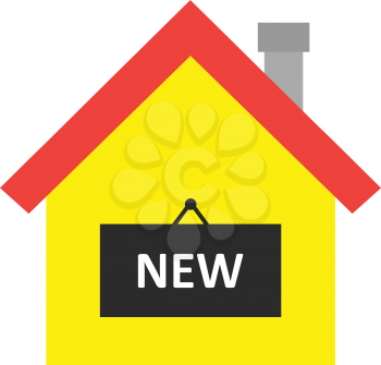 Vector red roofed yellow house icon with black new sign.