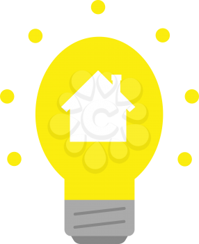 Vector yellow bulb with white house icon.