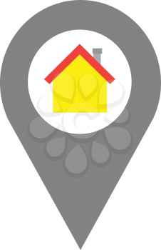 Vector grey map locator icon with yellow house icon.
