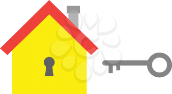 Vector yellow house icon with grey key.